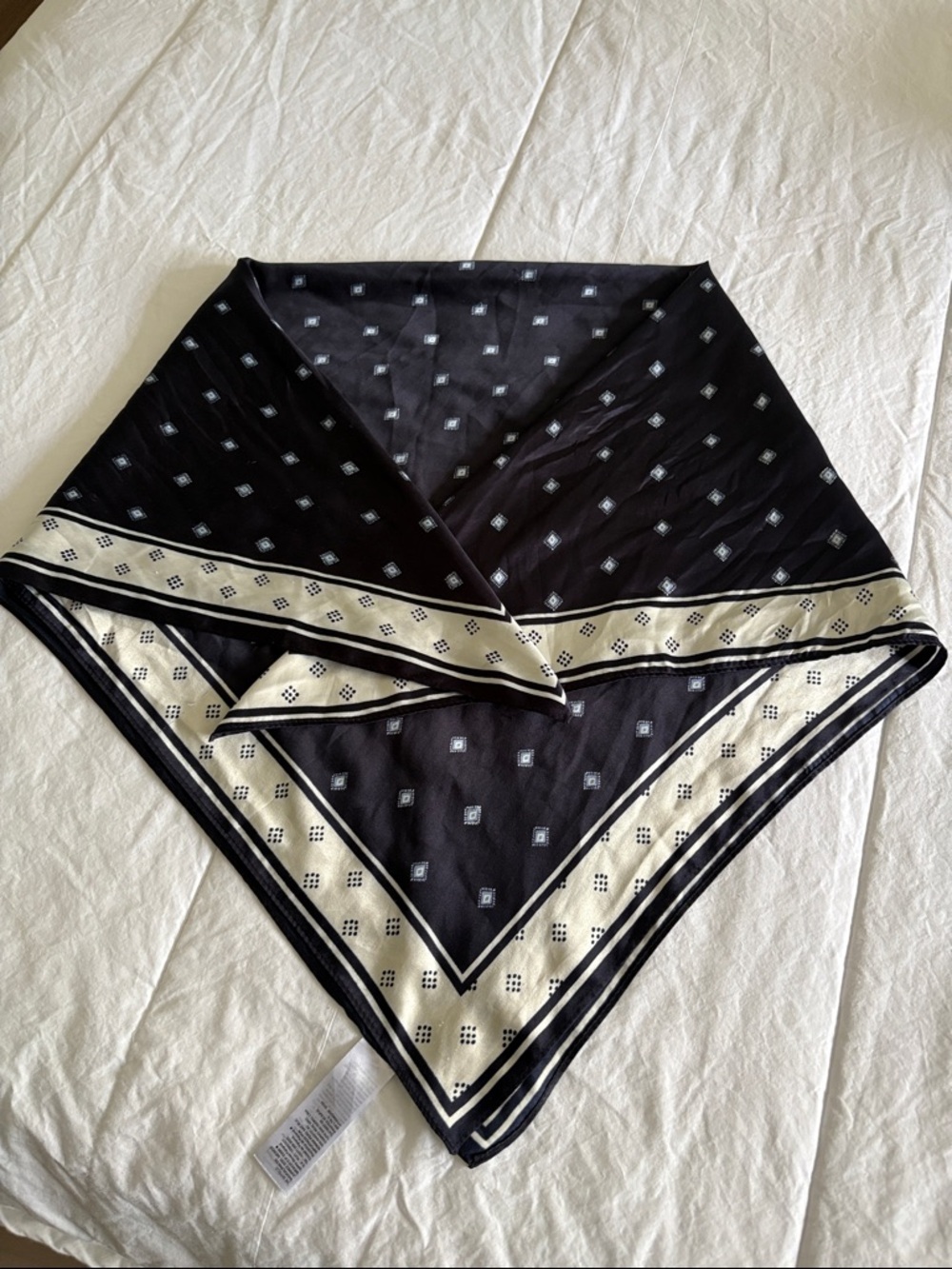 New Navy Blue  and Cream Square Paisley Pattern Silk Scarf